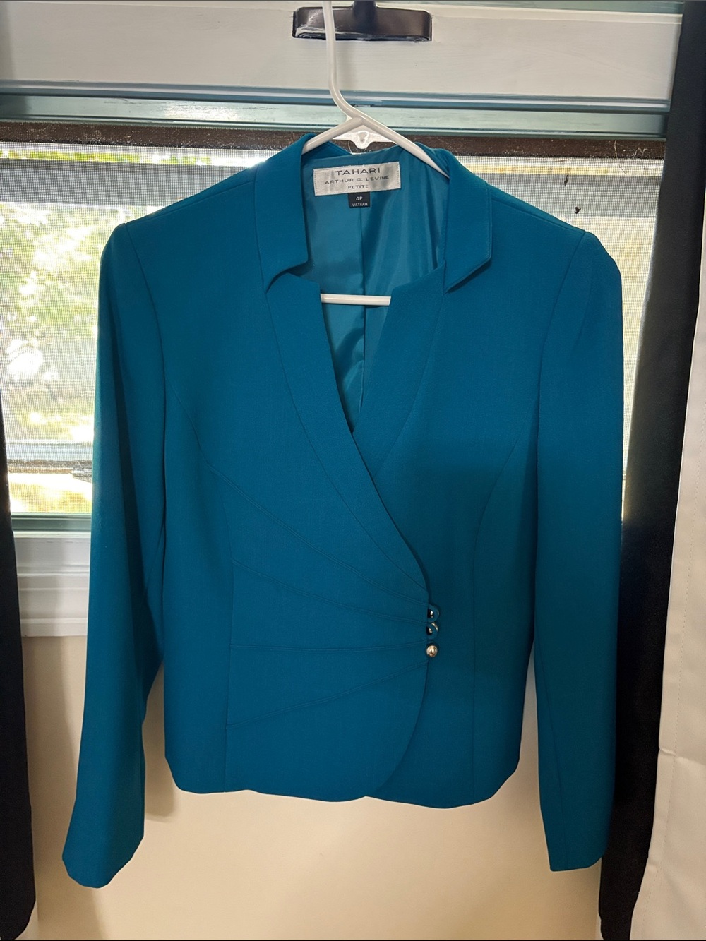 Tahari Teal Wrap-Front Women's Blazer